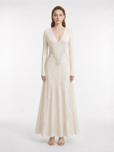 Knit & Silk Velvet Burnout Maxi Dress with Handmade Lace & Beaded Waist