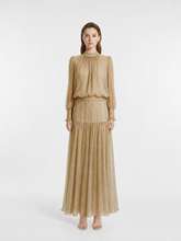 Shimmer Gold Mesh Two-Piece Set: High-Neck Blouse & Maxi Skirt