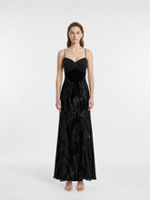 Black Ruched Sweetheart Thin Strap Velvet Bodice Vertical Stream Sequin Side Ruffle Mermaid Maxi Evening Gown