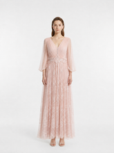 V-Neck Silk Crepon & Lace Beaded Maxi Dress, Two Colors Available