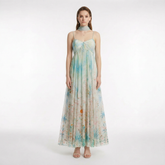 Tropical Print Silk Georgette Slip Maxi Dress with Hand Beaded Details