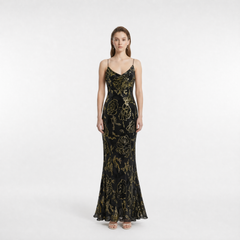 Gold Glitter Cut Velvet Silk Cami With Built-In Bra