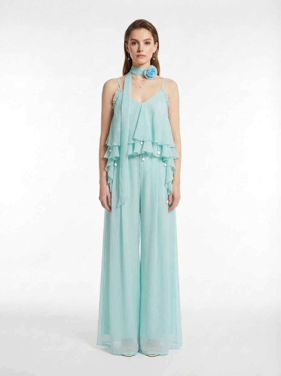 Ruffled Cami & Trousers Two-Piece Casual Outfit